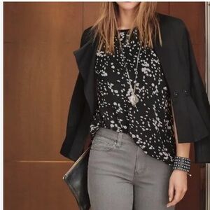 Cabi Cosmos Night Sky Black & Gray Print Cap Sleeve Tunic Top Medium